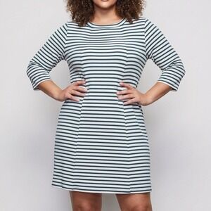 Emma & Michele Dress Women 3X Green Cream Striped Ribbed Back Cutout Plus Preppy